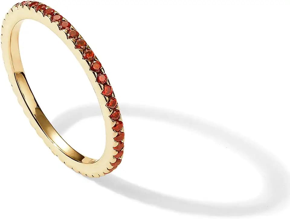PAVOI Colorful CZ Band for Women, 14K Gold Plated Dainty Eternity Ring