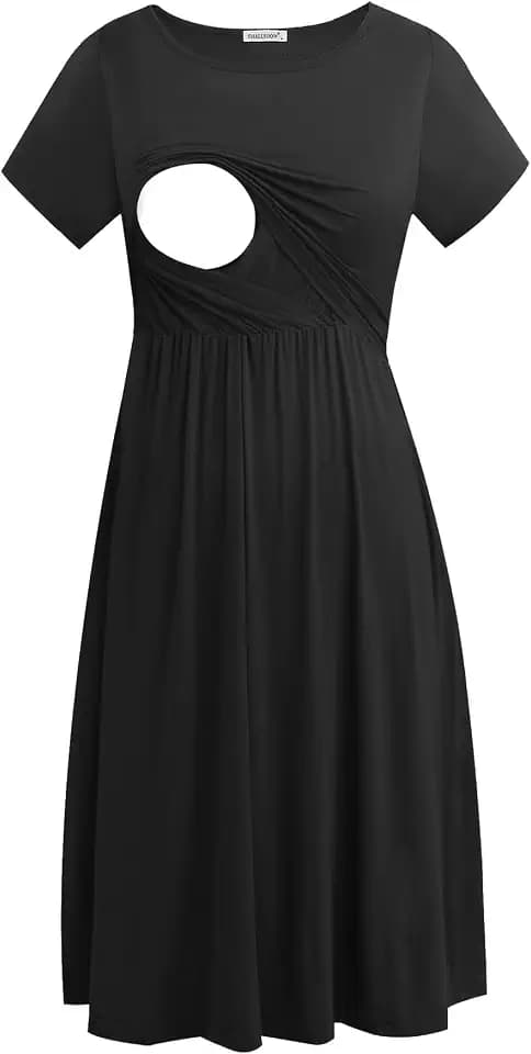 Smallshow Damen Lässiges Kurzarm Stillkleid Umstandskleid für Stillen