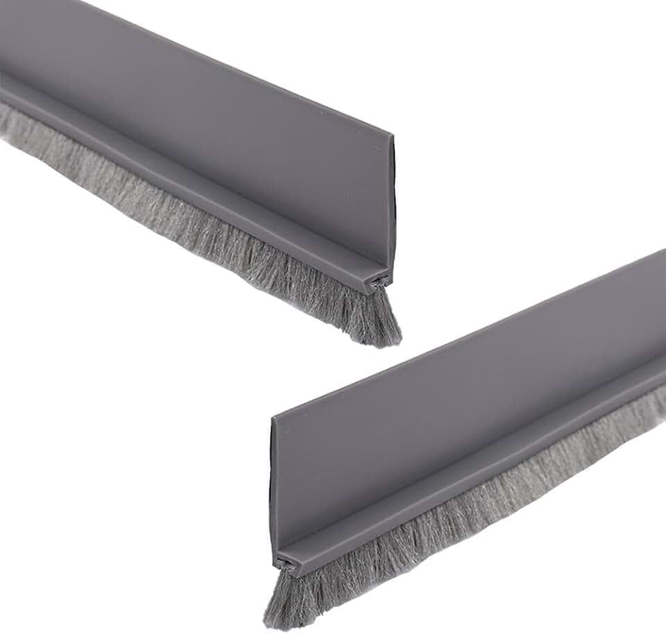 Türbodendichtung mit Bürste, 2 Stück, 3 x 100 cm, geräuschreduzierendes Türdichtungs-Set für Garage, Schlafzimmer, Badezimmer und Bürotüren (grau)