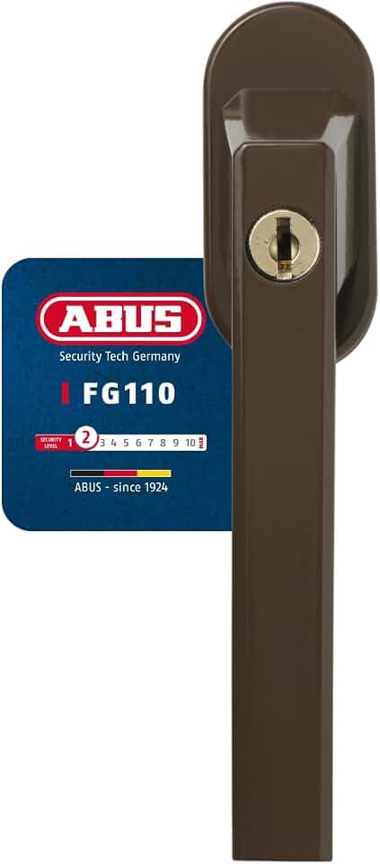 ABUS Fenstergriff FG110 - Abschließbar, gleichschließend, Braun | Druckzylinder mit Wendeschlüssel, Vierkantstift 7 mm, Schraubenabstand 43 mm – für Kunststoff, Alu & Holz