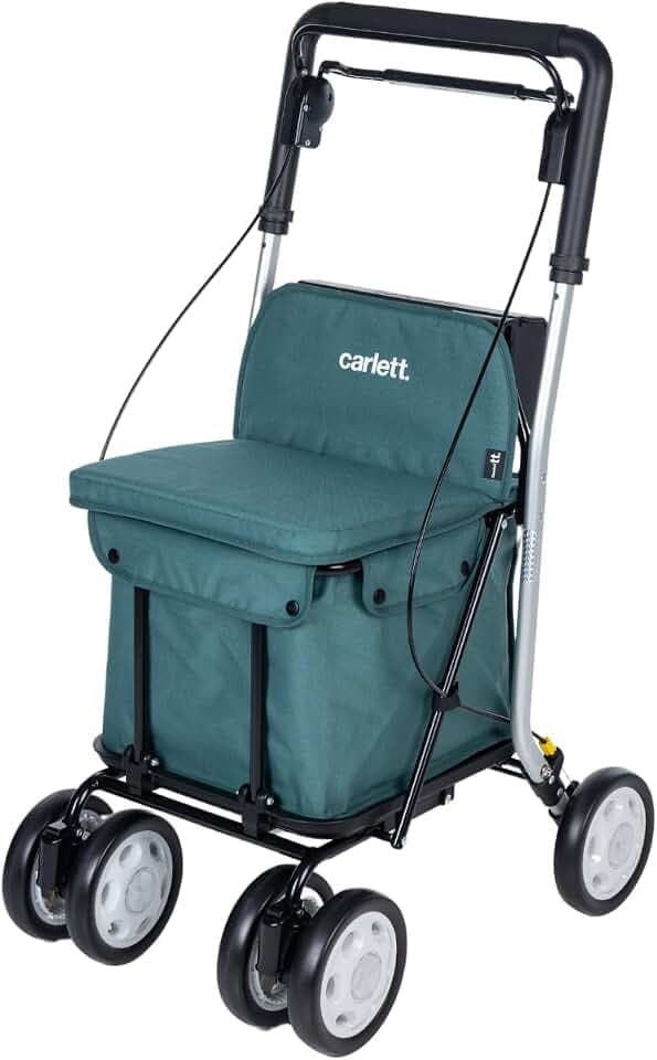 Carlett Rollator und Einkaufstrolley mit Sitz, EU-Medizinprodukt, höhenverstellbarer Griff, Doppelfeststellbremse, Räder in 3 Positionen, leicht und kompakt – Comfort Move, Grüne