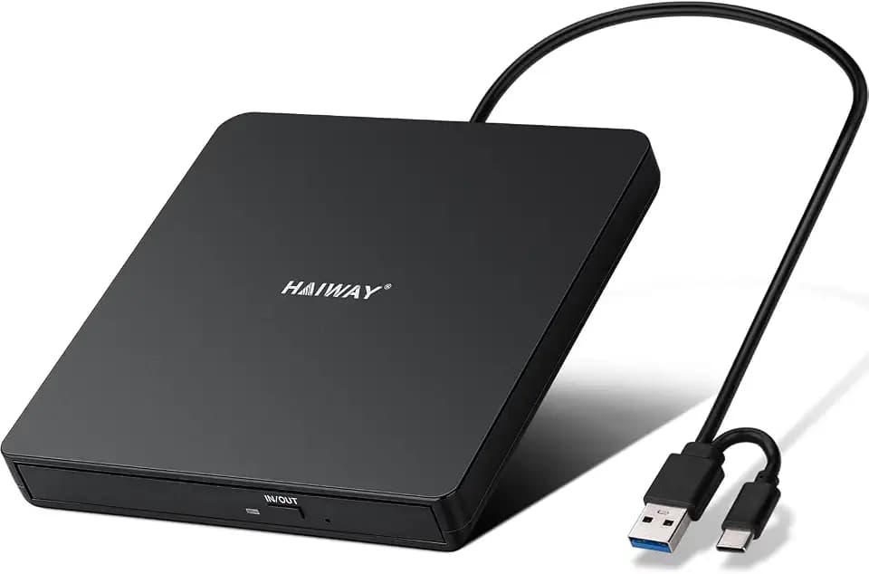 Haiway External CD DVD Drive, USB 3.0 Type-C CD Burner for Laptop PC Black