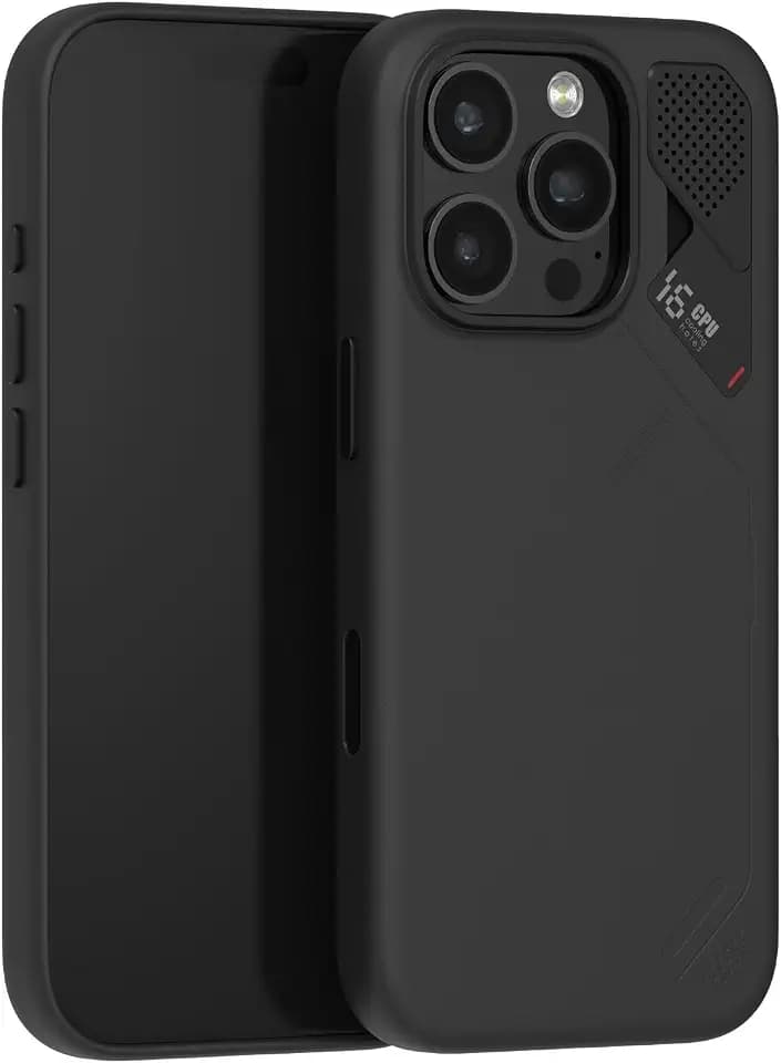 Aulumu A16 Vegan Leather Cooling iPhone 16 Pro Case | Updated Camera Control | with Cooling Fins | Luxury Comfort | Compatible with MagSafe | Complete Wrap-Around - Touch Black