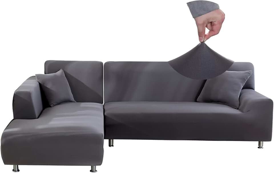 Jaotto Sofabezug Elastische Spandex Stretch Couchbezug für L-Form Sofa Überwürfe Universal Waschbar Sofaüberwurf 2er Antirutsch(1 Sitzer+2 Sitzer,Grau)