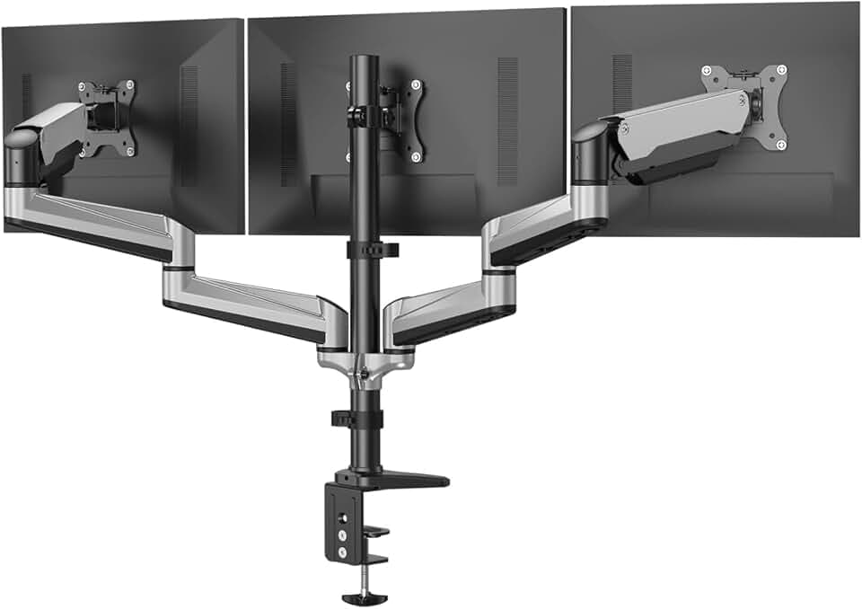 HUANUO Monitor Halterung 3 Monitore für 17-32 Zoll Bildschirme, Bildschirmhalterung 3 Monitore Höhenverstellbar, Monitorarm, Tragen Sie 8 kg pro Arm Gaming