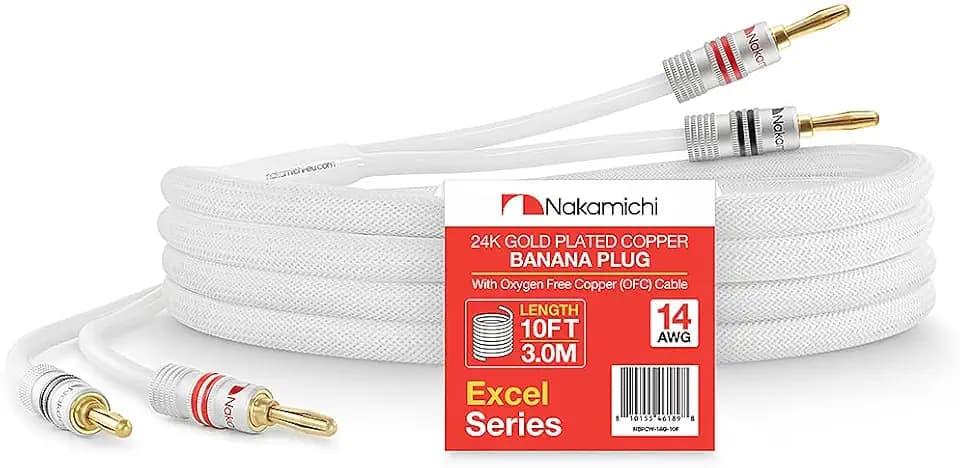 Nakamichi 24k Gold Plated Banana Plugs with 14 AWG Speaker Cable 99.9% OFC