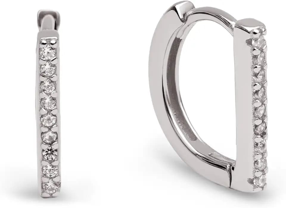 SINGULARU Dina Sparks Creolen, Sterlingsilber, vergoldet mit 18 Karat Gold oder Rhodium, Details aus Zirkonia, Kongo-/Click-Verschluss, Damenschmuck