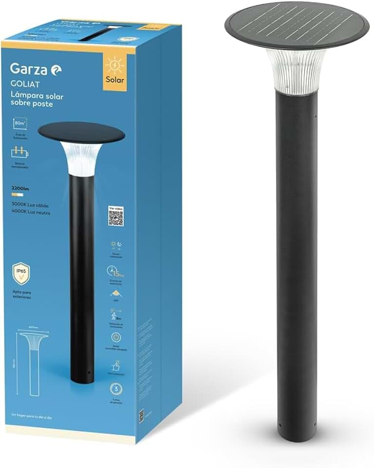 Garza - Solar-Straßenlaterne für den Außenbereich, 360 ° mit Bewegungssensor (2 Modi), dimmbar, IP65 wasserdicht für Garten, Terrasse, Garage…