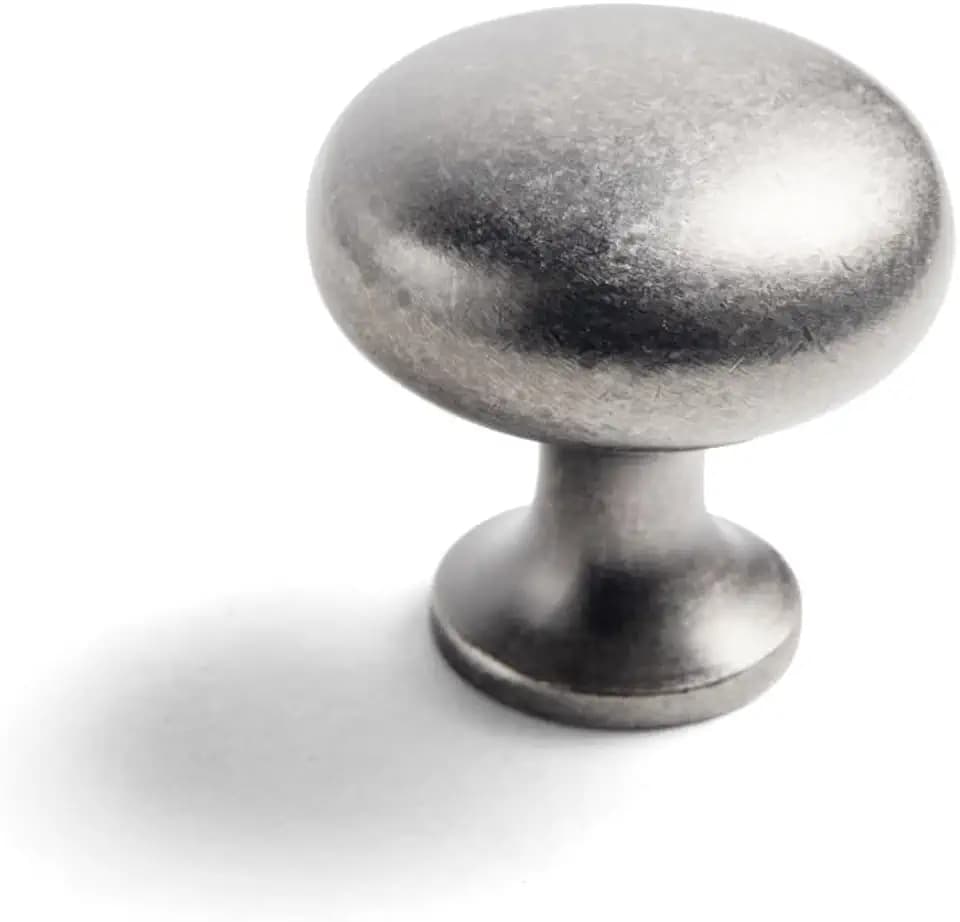 Goo-Ki Antique Sliver Brass Zinc Alloy Cabinet knob - Single Hole Center Affordable Luxury Cabinet Pull Hardware for Bedroom, Kitchen, 6 Pack