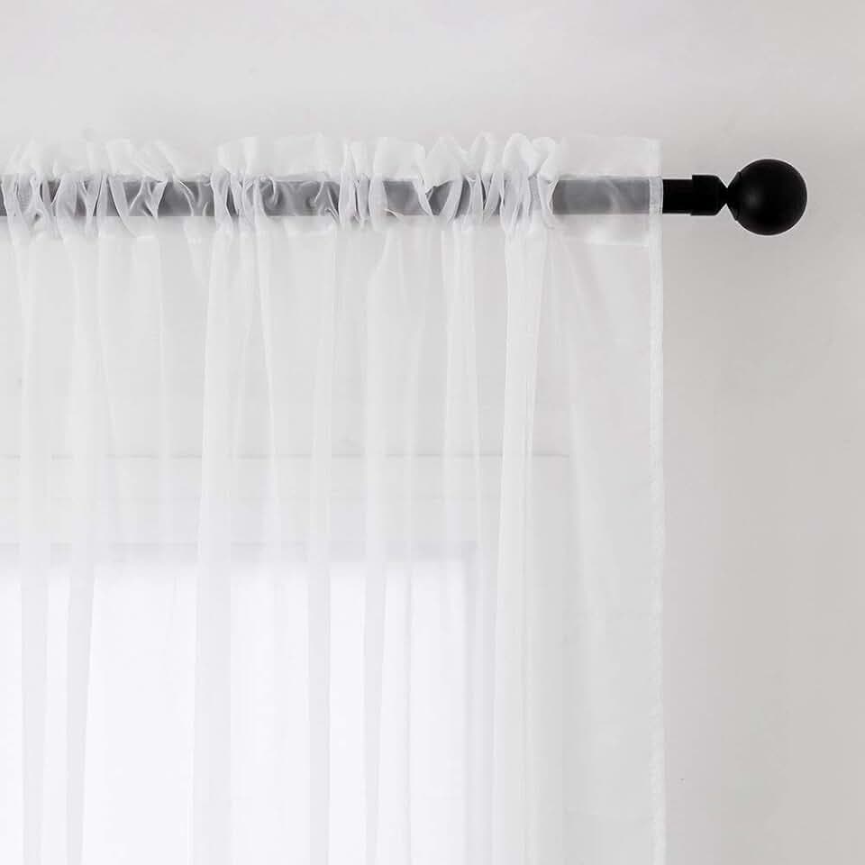 MIULEE Vorhänge Gardinen, Stangendurchzug Weiß, 2er Set 175x140cm aus Voile