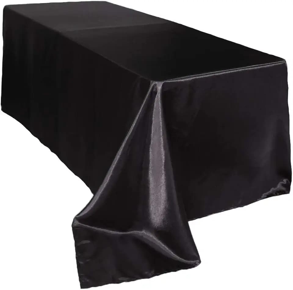 YOUR CHAIR COVERS - 90 x 156 Inch - 8 ft Black Rectangular Satin Tablecloth - Elegant Shiny Satin Table Linen for Rectangular Tables, Weddings & Banquets