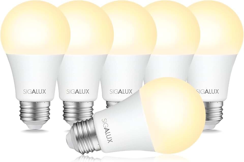 Sigalux LED Light Bulbs 100 Watt Equivalent Standard Warm Light Bulbs 2700K Soft White, Non-Dimmable A19 Nature Energy Saving 13W E26 Medium Base Bulb, High Brightness 1500 Lumens, UL Listed, 6 Pack