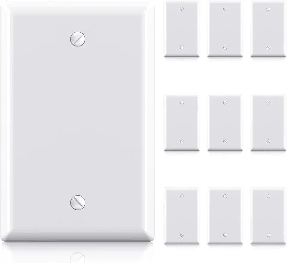 ELEGRP 1-Gang Blank Device Wall Plates, Mid-Size 4.88" H x 3.13" L Unbreakable Thermoplastic Blank Faceplate Cover for Unused Outlets/Switches, UL Listed (10 Pack, Glossy White)