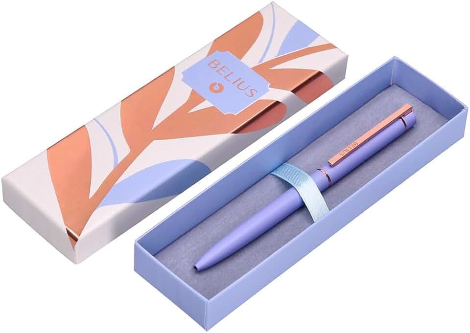 BELIUS Kugelschreiber Rose, Aluminium, Lavendelfarben/Roségold, blaue Tinte, Design-Box
