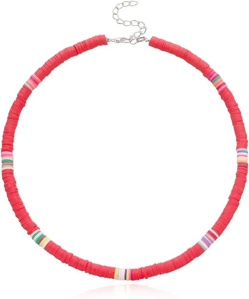 Puka Shell Choker Necklace Handmade Bohemian Heishi Clay Colorful Seashell Disc Vinyl Beaded Soft Necklace for Women Men Boho Summer Hawaiian Beach Holiday Surfer Fashion Jewelry Gifts