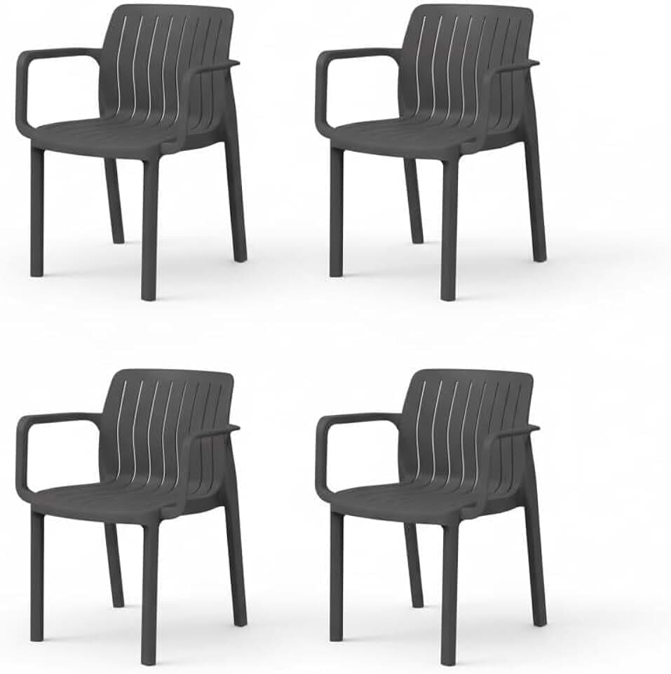 SP Berner SHAF – 4er-Pack stapelbare Gartenstühle Lea – Für Terrasse und Gastronomie – UV-beständiger Recyclingkunststoff – Ergonomisches Design Anthrazit
