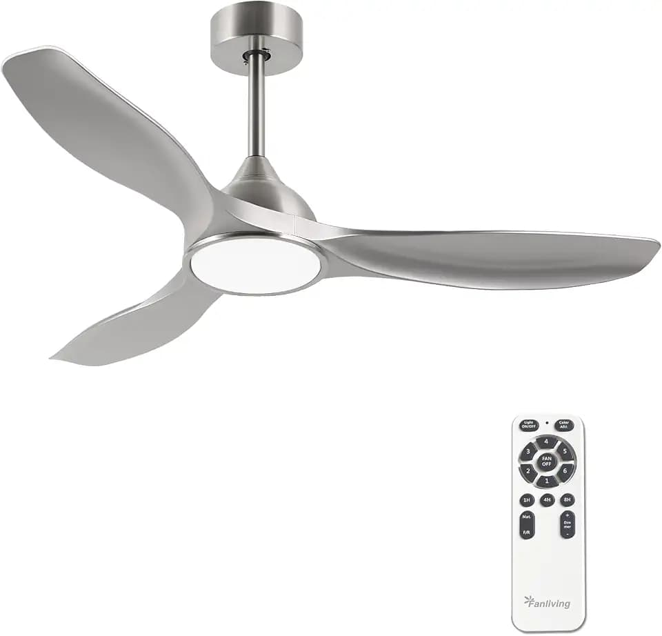 52 Inch Modern 3 Blade Silver Ceiling Fan with Lights Remote Control