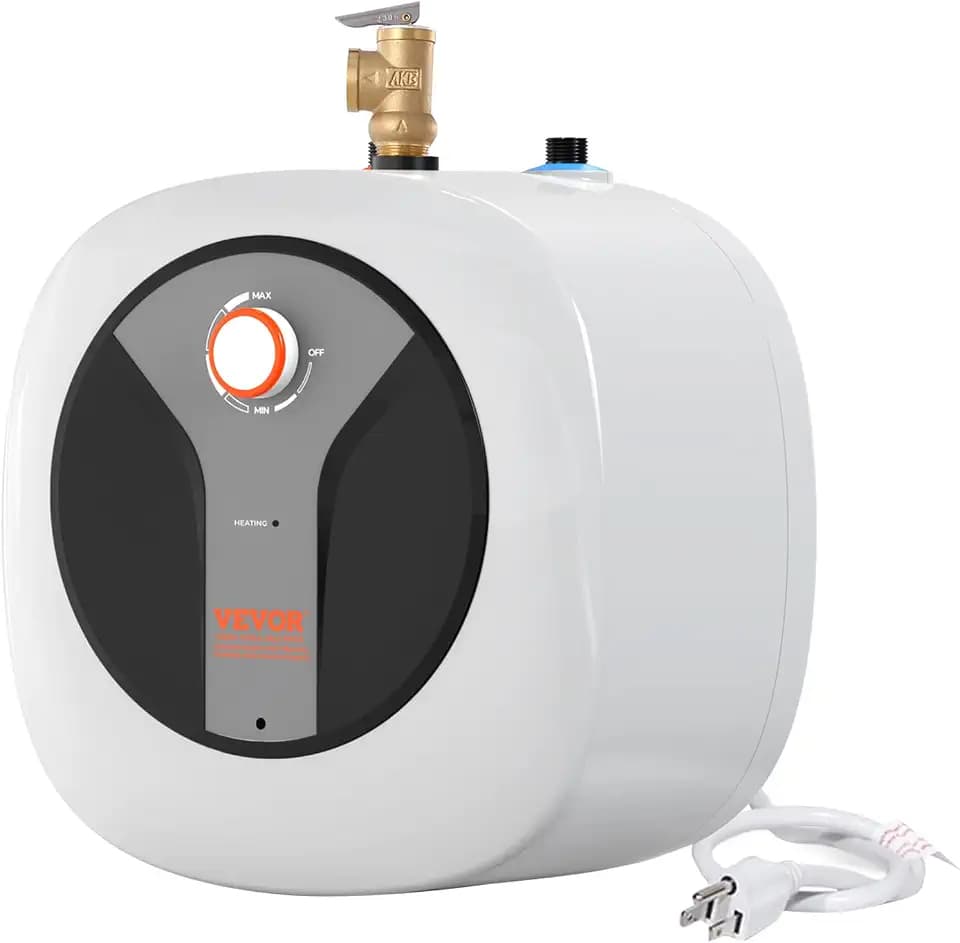 VEVOR Electric Mini-Tank Water Heater 4-Gallon Tank, 1440W Hot Water Boiler Storage, Safety Temperature Pressure Valve Easy Install, for Kichen Bathroom Restaurant, Shelf Wall Mounted