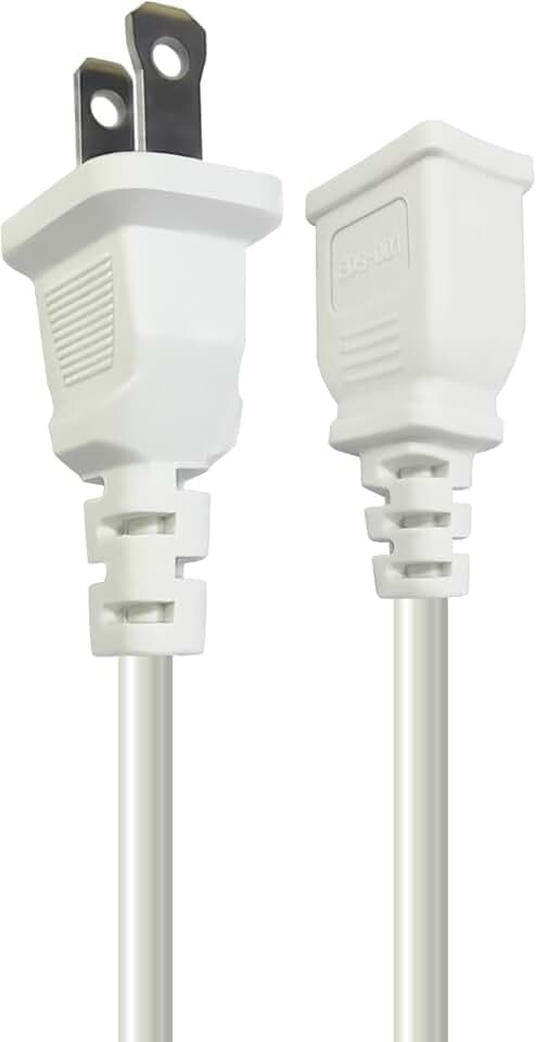 6FT Short Thin Extension Cord Indoor, White, 2 Prong, 5A 125V 625W (1Pack)