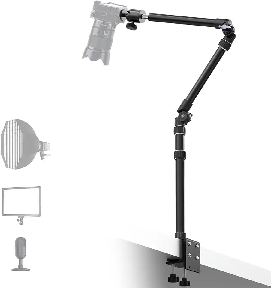 RAUBAY Camera Desk Mount, Magic Arm with C Clamp, 1/4", DMA01