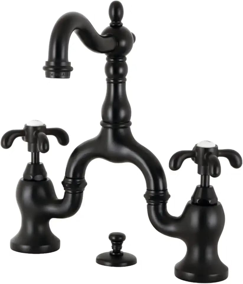Kingston KS7970TX Bridge Bathroom Faucet w/Brass Pop-Up,Matte Black