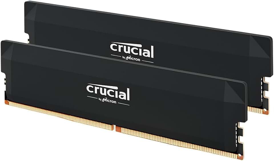 Crucial Pro DDR5 RAM 32GB Kit (2x16GB) 6000MHz CL36, Overclocking Gaming, Intel XMP 3.0 / AMD Expo, PC Computer Arbeitsspeicher, Schwarz - CP2K16G60C36U5B