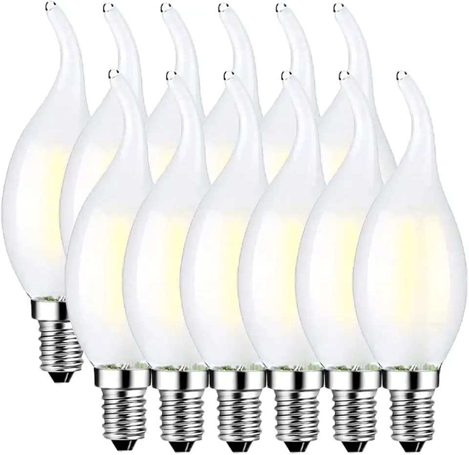 MENTA 6W E14 LED Kerzenbirne Matt Glas - Antike Birne 600lm Ersetzt 60W Kaltweiß 6500K - Fadenlampe Classic Kerzenform Filament Leuchtmittel Flame Nicht Dimmbar 12er-Pack