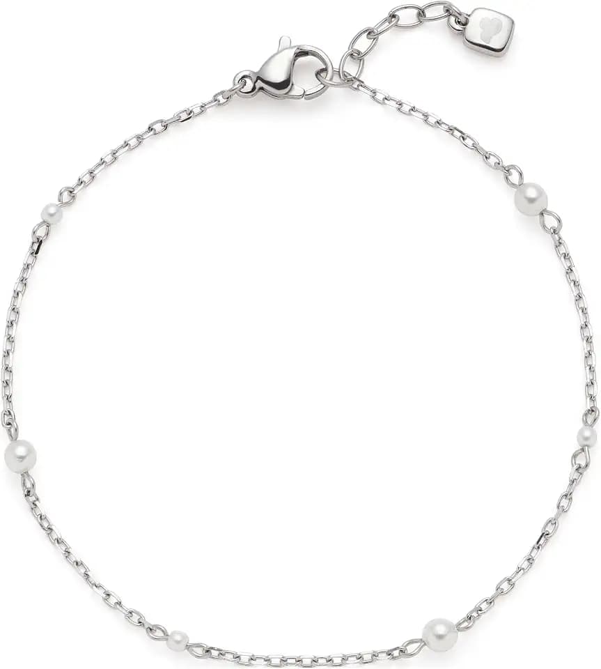 JEWELS BY LEONARDO Armband Ciao Navina, Arm-Schmuck aus silberfarbenem Edelstahl, filigrane, weiße Imitationsperlen, 18-21 cm Länge, Schmuck Damen, 024453