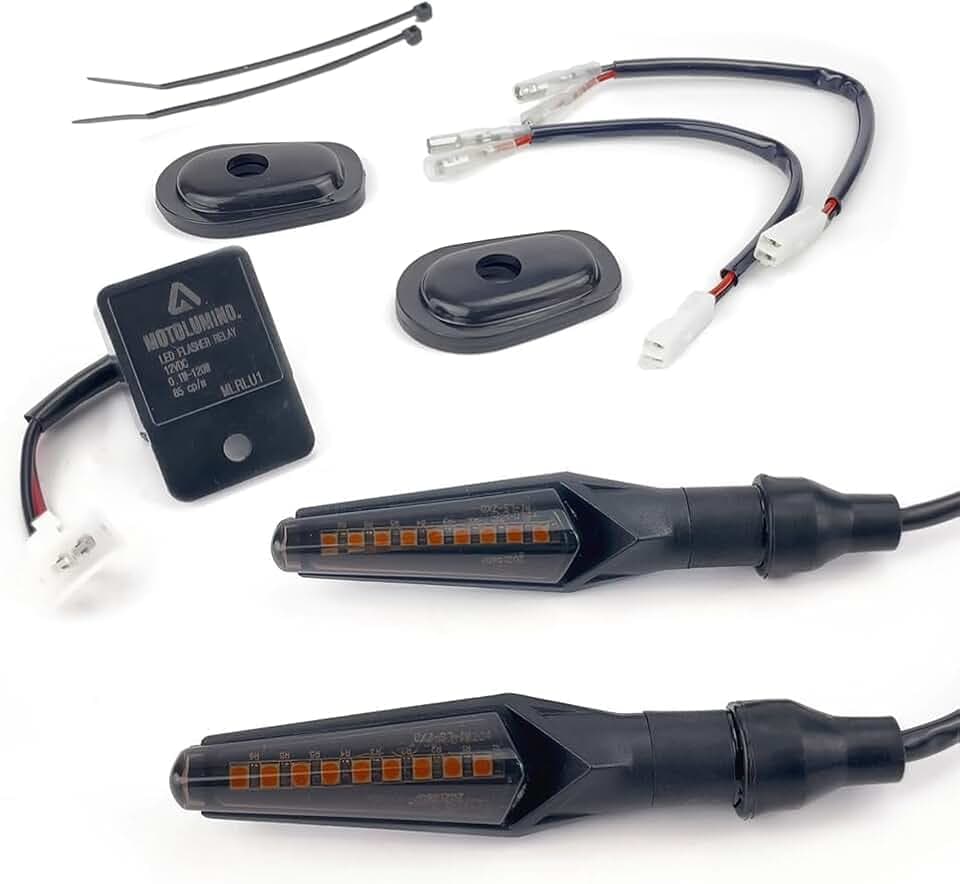 Aharon Motolumino LED Sequenzielle Fließende Lauflichtblinker | Komplettset für Kawasaki Super-hell | Getönte Linse | Blinker | E-Kennzeichnung | Wasserdicht, Motorradblinker