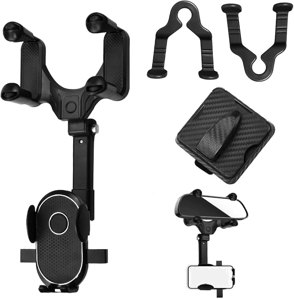 Handyhalterung Auto Rückspiegel Handyhalterung 360° Drehbar Autotelefonhalter Multifunktionaler Handyhalter Universelle Telefonhalter mit Brillenhalter Auto Kopfstützen Haken für alle Telefon