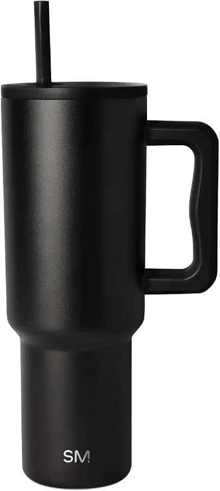 Simple Modern 40 oz Trek Tumbler with Handle and Straw Lid | Cup Holder Friendly Insulated Stainless Steel Travel Mug | Midnight Black