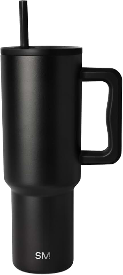 Simple Modern Thermobecher mit Strohhalm und Griff | Isolierter Edelstahl-Trinkbecher Eiskaffee-Reisebecher | Geschenke für Frauen und Männer | Trek | 1180ml | Midnight Black