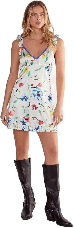 Nasty Gal Women's Satin Floral Lace Trim Ruffle Mini Dress