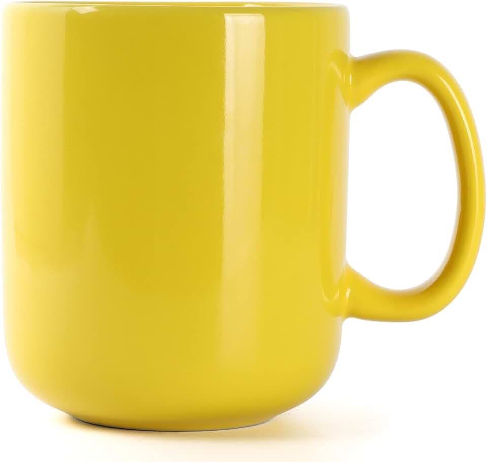 20 Unzen Große Tasse, 600ml Porzellan Extra Riesige Große Keramiktasse für Tee Kaffee Heiße Schokoladensuppe, Gelb