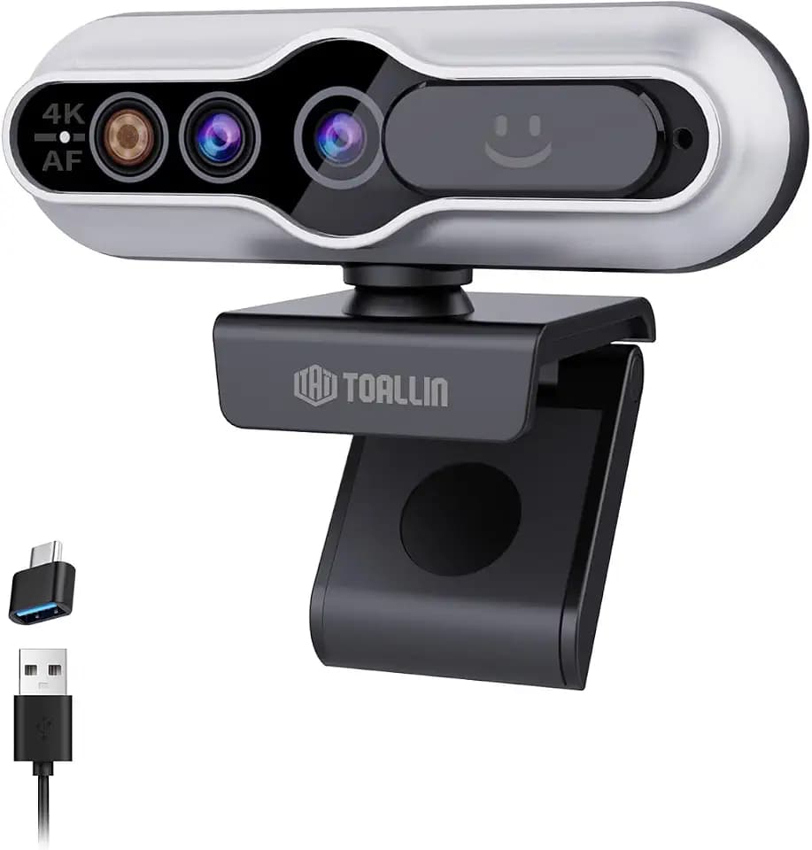 TOALLIN 4K Webcam for PC, Windows Hello Compatible, IR Facial Recognition