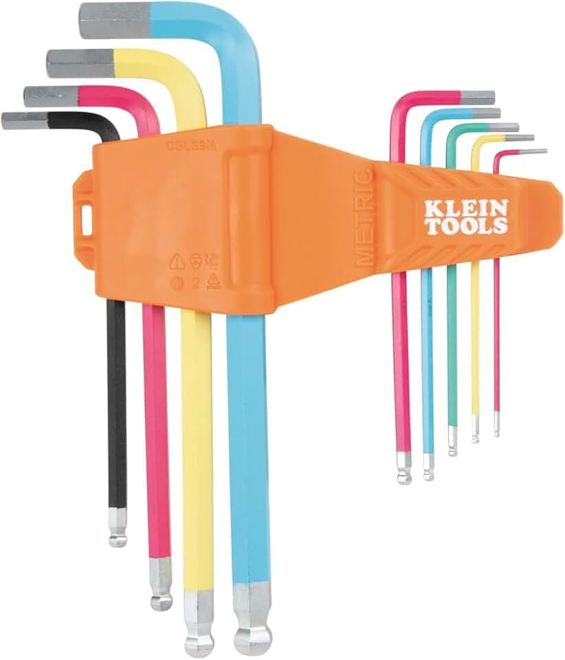 Klein Tools CBLS9M Metric Hex Key Caddy Set, Long Ball-End, 1.5 mm to 10 mm, Color-Coated Keys for Easy Identification, 9-Piece