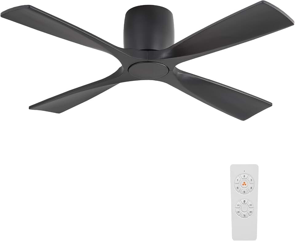 WINGBO 54" Wood Flush Mount Ceiling Fan without Light, Black