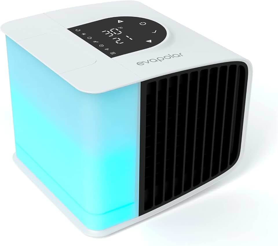 Kühlventilator für Schreibtisch – Tragbare Klimaanlagen – Kleiner Eisventilator für Zelt – Mini-Sumpfkühler – Verdunstungsluftkühler, Evasmart Weiß