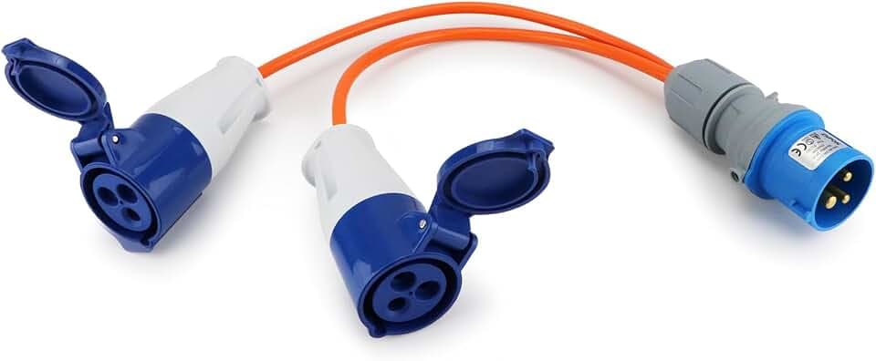 Anesty 16 A CEE Adapter, 16A CEE Stecker auf 2X 16A Kupplung, 240V 2 Wege Power Splitterkabel Camping Verteilerkabel IP44 Y-Adapter für Caravan, Generator, Werkstatt & Industrie (3-polig)