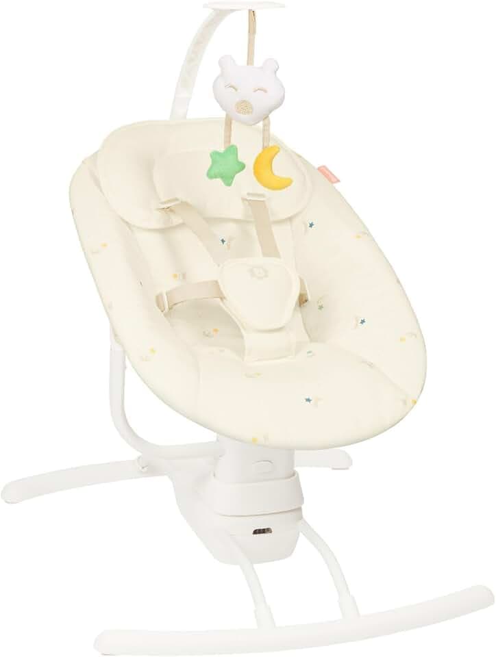 Badabulle Elektrische Babyschaukel Buddy Creme - 3 Schaukelgeschwindigkeiten, 8 Melodien, Spielbogen