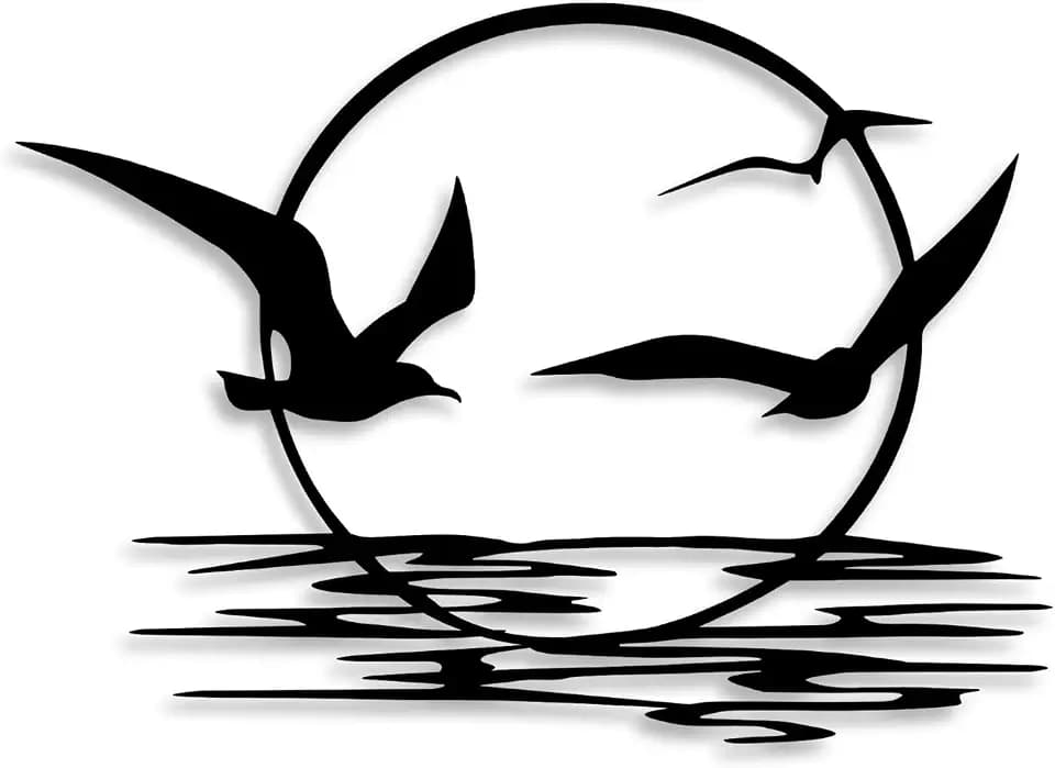 LIYOUYA Sunrise Scenery Birds Metal Wall Decor - Seaside Scenery Room Decor Simple Black Wall Art Home Decor for Living Room, Bedroom, Dining Room (Black)