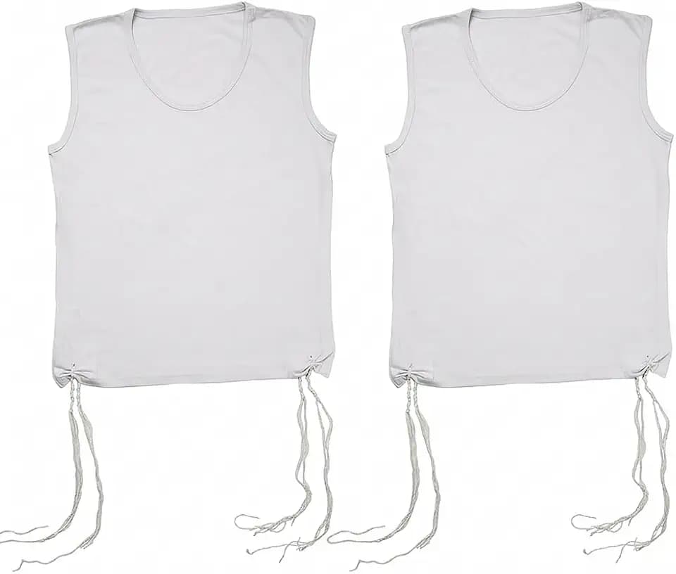 Set: Pair of Kosher Tzitzit Undershirt, 100% Cotton Fabric Comfortable Quality, Sweat Free T-Shirt Tzitzis Vest