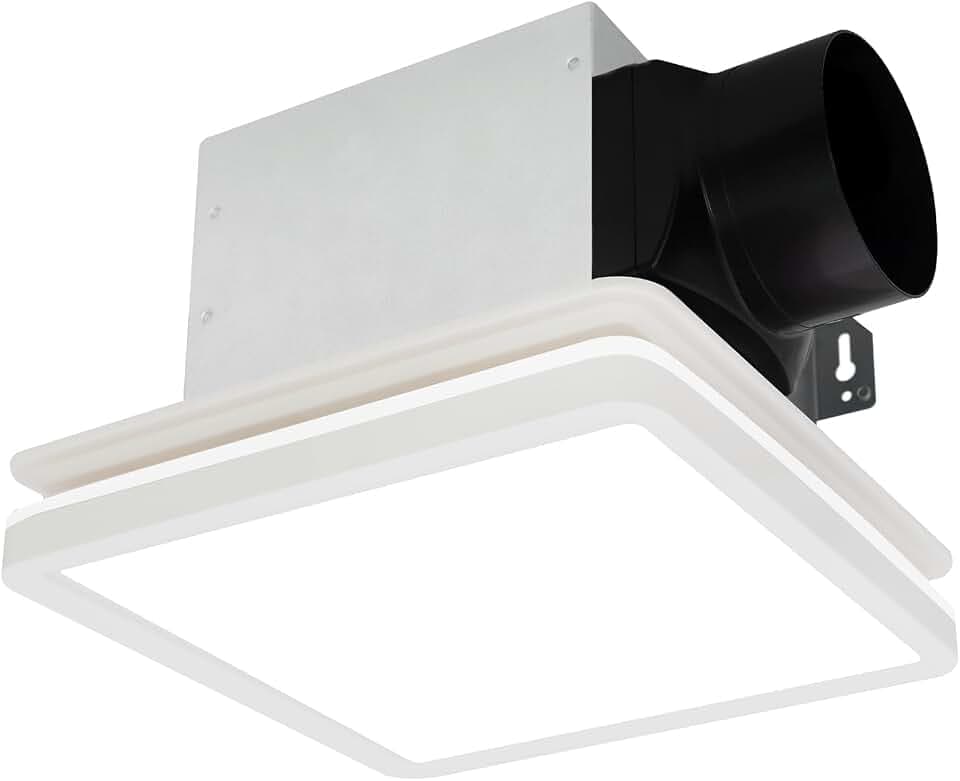 Akicon Bathroom Exhaust Fan with Light, 80CFM 2.0 Sones Exhaust Fan for Bathroom Ceiling, 15W Dimmable 3CCT LED Shower Lights & 3.5W Nightlight Vent Fan for Home, Square, White