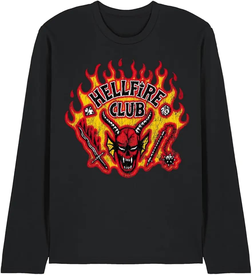 Stranger Things Unisex Stranger Things Hellfire Flames Unisex Long Sleeve T Shirt, Black T-Shirt (1er Pack)