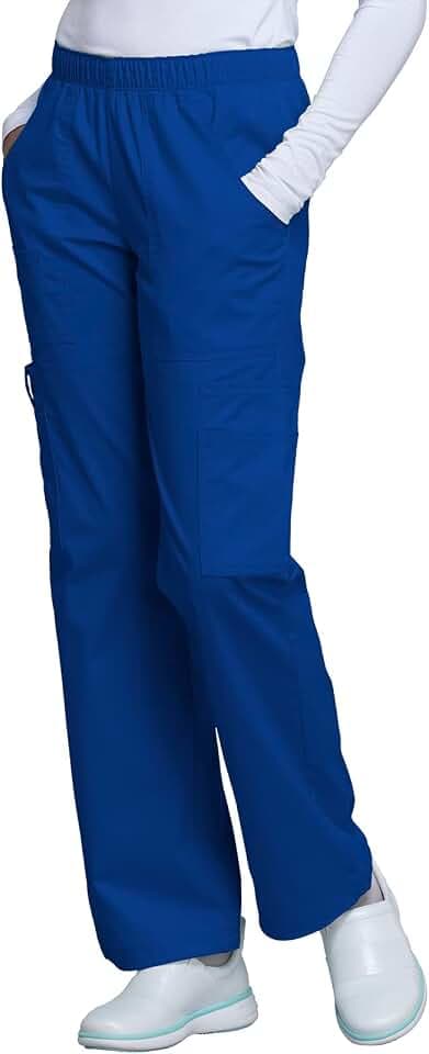 Cherokee Scrub Pants for Women Mid Rise Pull-On Cargo Medical Uniform 7 Pocket Elastic Waist Adjustable Hem Stretch - 4005