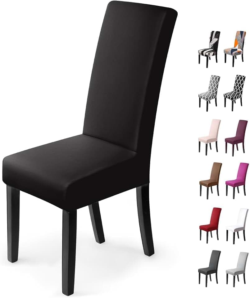 Stuhlhussen 6Stück, Stretch-Stuhlbezug elastische Moderne Husse Elasthan Stretchhusse Stuhlbezug Stuhlüberzug.bi-Elastic Spannbezug, sehr pflegeleicht und langlebig Universal(Packung von 6,Schwarz)