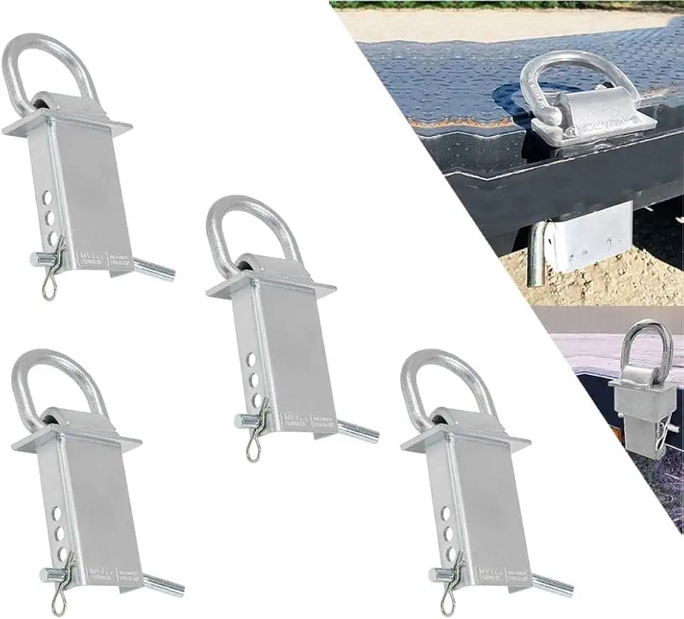 Mytee Products 4 Pack 5/8 Inch Stake Pocket D Rings, 18000 lbs | Zinc Coated Heavy Duty Adjustable Trailer Stake Pocket Tie Down Utility for Flatbed Trucks & Trailer w/Hitch Pin, 4 Holes