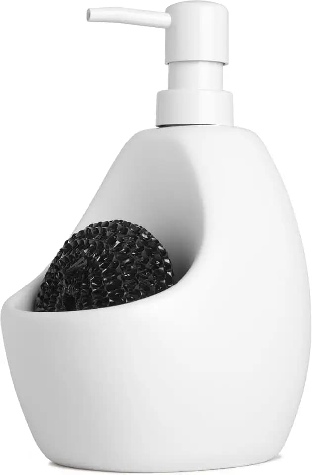Umbra Joey Keramik Seifenspender mit Schwammhalter, 590 ml, Weiss