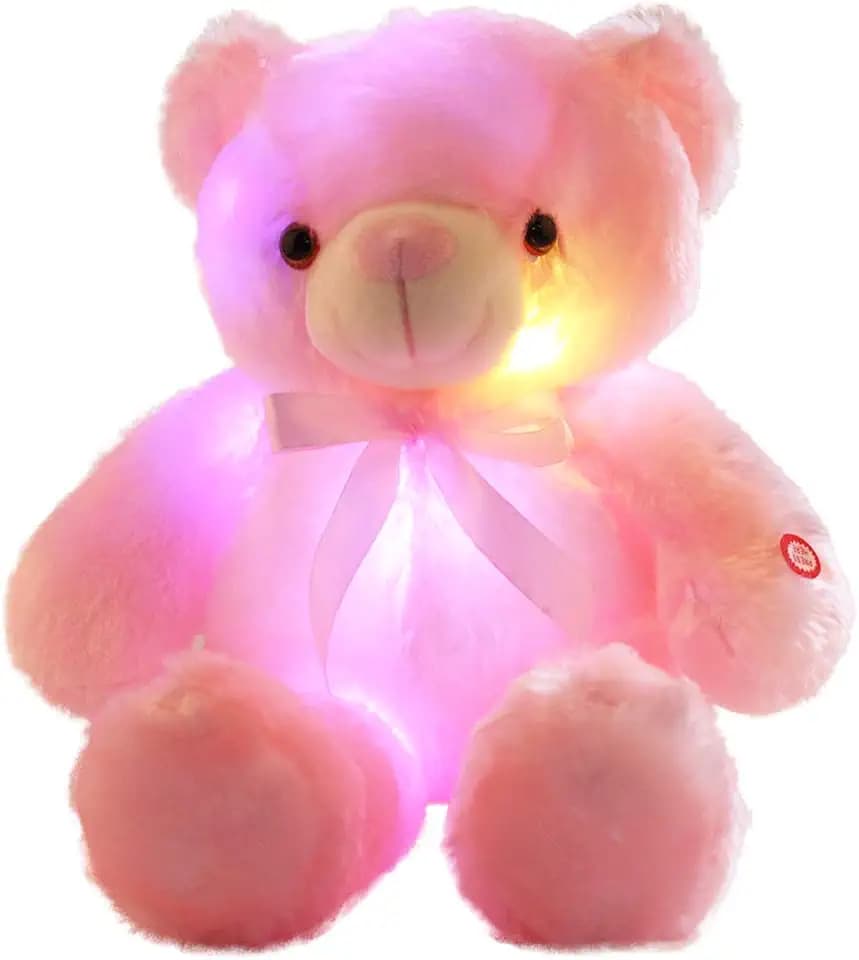 Light Up Teddy Bear Stuffed Animal, 18" LED Glow Plush Toy with Night Light, Soft Luminous Bear Toy for Kids Girls, Birthday Valentines (Pink)