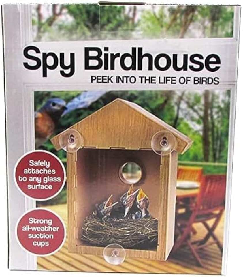 Spy House See Through Two Way Mirrored Bird House - Suction Cup Window Mounted Bird Nesting Box